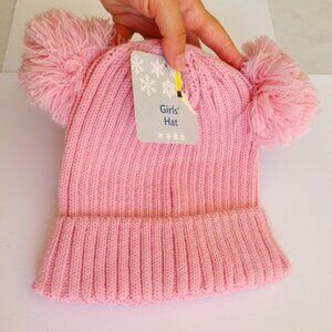 Girls Cute Pink Warm Sweater Knit Fall Winter Pom Pom Hat
